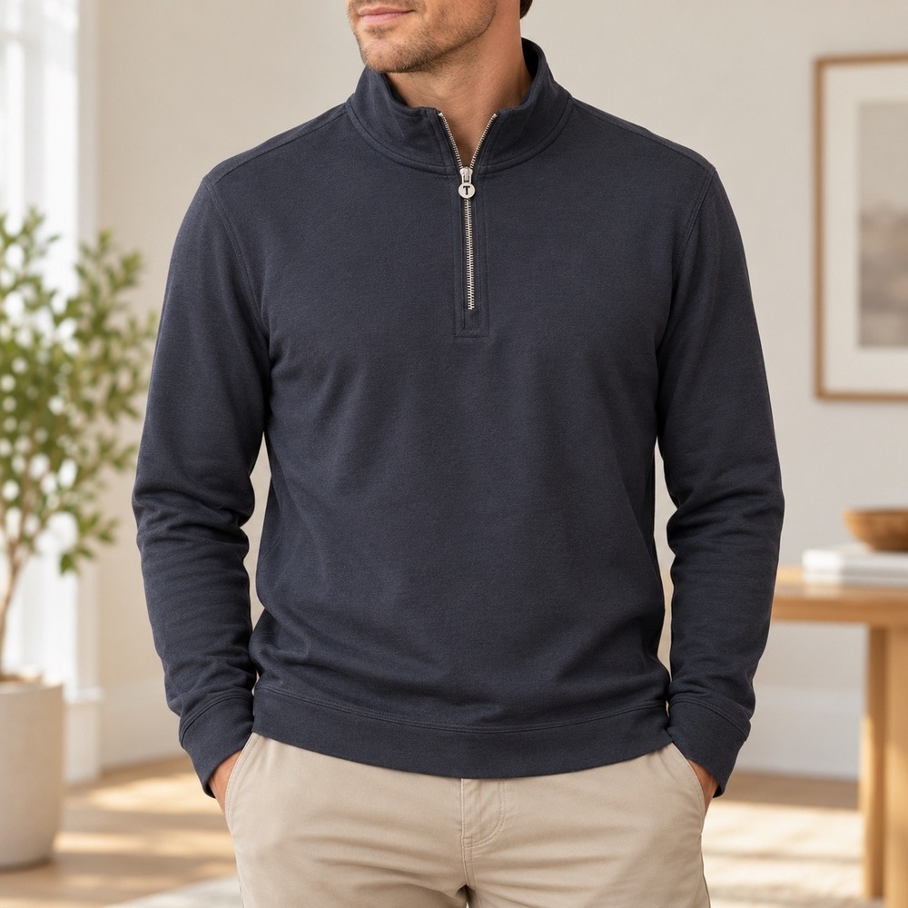 Twillory Men's Large Blue Charcoal Performance Quarter Zip Tailored Fit